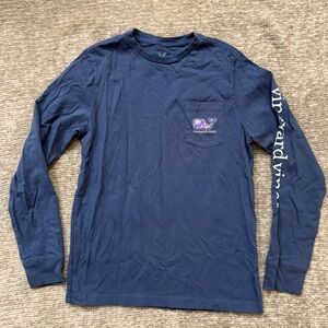 Vineyard Vines Kids Long Sleeve Pocket Tee Navy Floral‎ Whale Small (7–8)